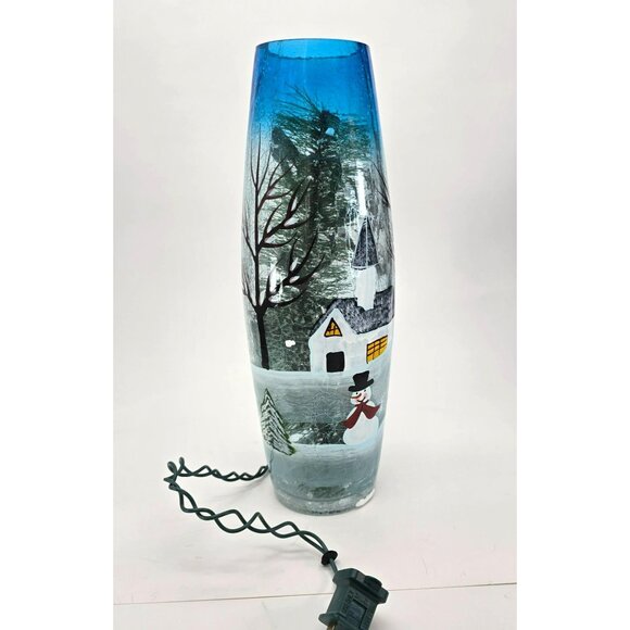 Kirklands Pre-Lit Snowman Hand-Painted Glass Vase Decorative Accent Winter vl800 - Picture 3 of 9